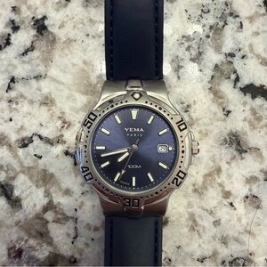 Yema Paris quartz watch, blue dial and band. EUC like new